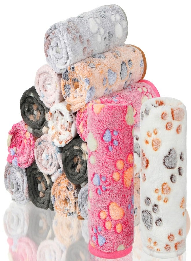 Retainbre 18 Pcs Dog Blankets for Small Dogs Washable Soft Fluffy Fleece Puppy Blankets for Pets Cute Paw Printed Throw for Indoor Cats Kitten Crate (Camel, White, Pink, Gray, Yellow, Dark Gray, 23 X 16 Inch) - Image 1